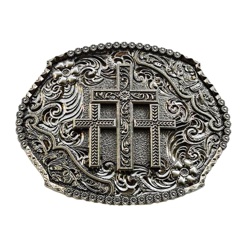 Vintage Carved Cross Pattern Belt Buckle Replacing Components Easy To Use Heavy Rock Style Belt Buckle for Adult