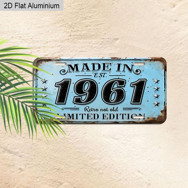 2D Flat 1pc 12''x6'' Durable Aluminum Decorative Sign, "MADE IN 1961 Retro Not Old" Vintage License Plate Style Wall Art, Perfect for Birthday