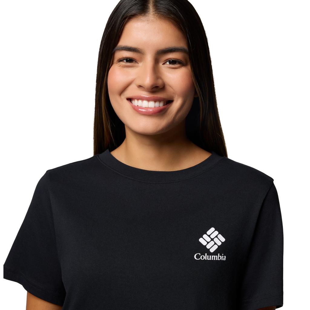 Columbia Rolling Bend Graphic SS Tee, Womens black T-shirt