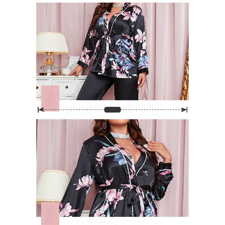 Women's Plus Size Pajama Set Silk Feel Satin Pajamas Kimono Loungewear Short Sleeve Pajama 2 Piece Sleeping Suits (Size for 1XL-5XL)