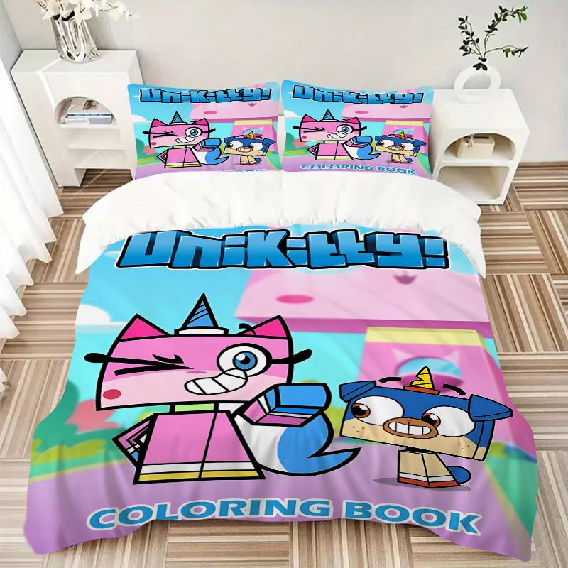 Unicorn Cartoon Book Print 3Pcs Bedding Set,Duvet Cover with 2 Bedro,Pillowcase Home Birthday Gift