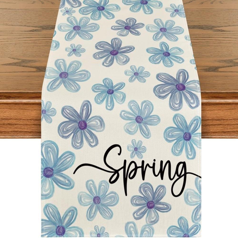 Fresh Style Dinning Table Runner Anti Slip Decorative Linen Table Runner Floral Pattern Table Decor Holiday Party