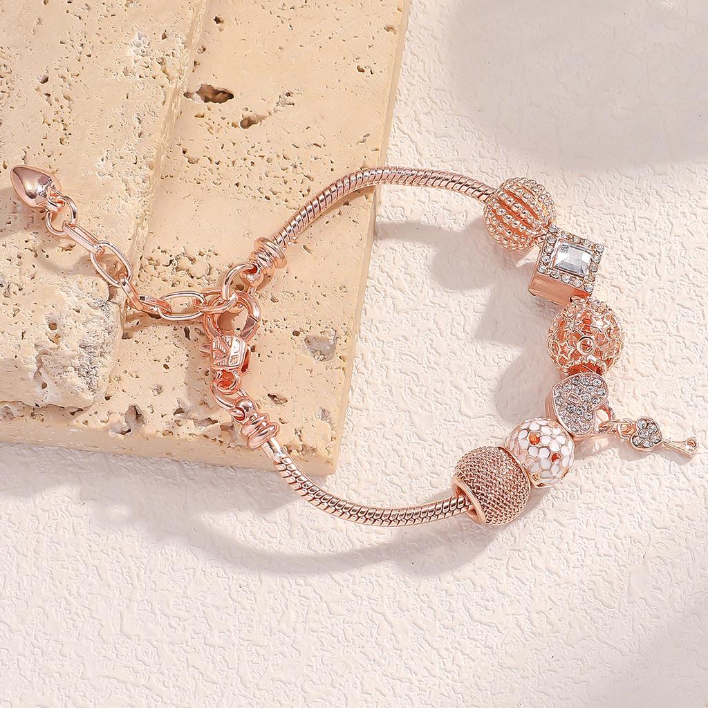 Женский универсальный браслет из нержавеющей стали с кристаллами, бусинами в виде замка любви и ключа