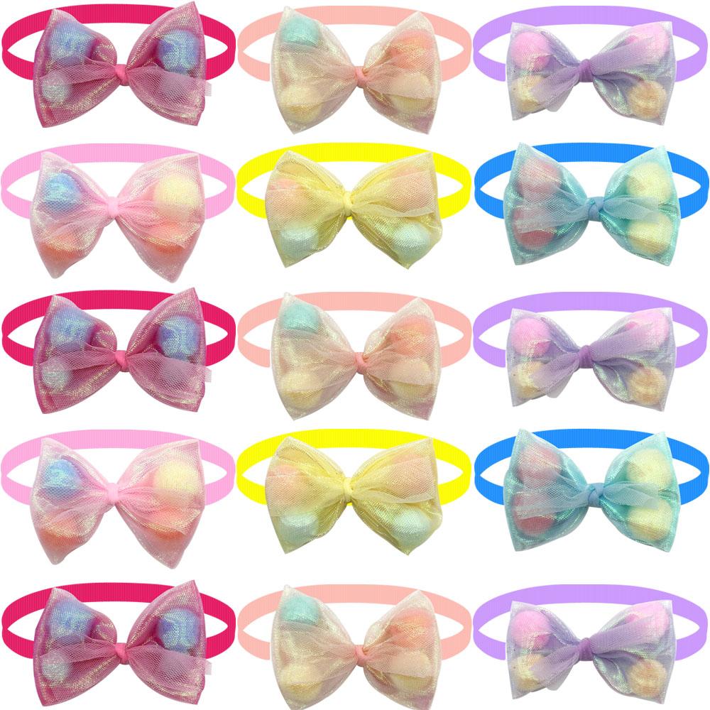 50/100PCS Lace Bow Ties for Small Dog Adjustable Dog Collar Cat Collar Cute Pompoms Bowties for Puppy Dog Grooming Accessories