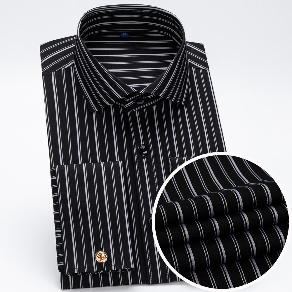 Men's Modal Striped Tuxedo Dress Shirt with Windsor Collar & French Cuff Includes Cufflinks, Elegant Professional Formal Wear