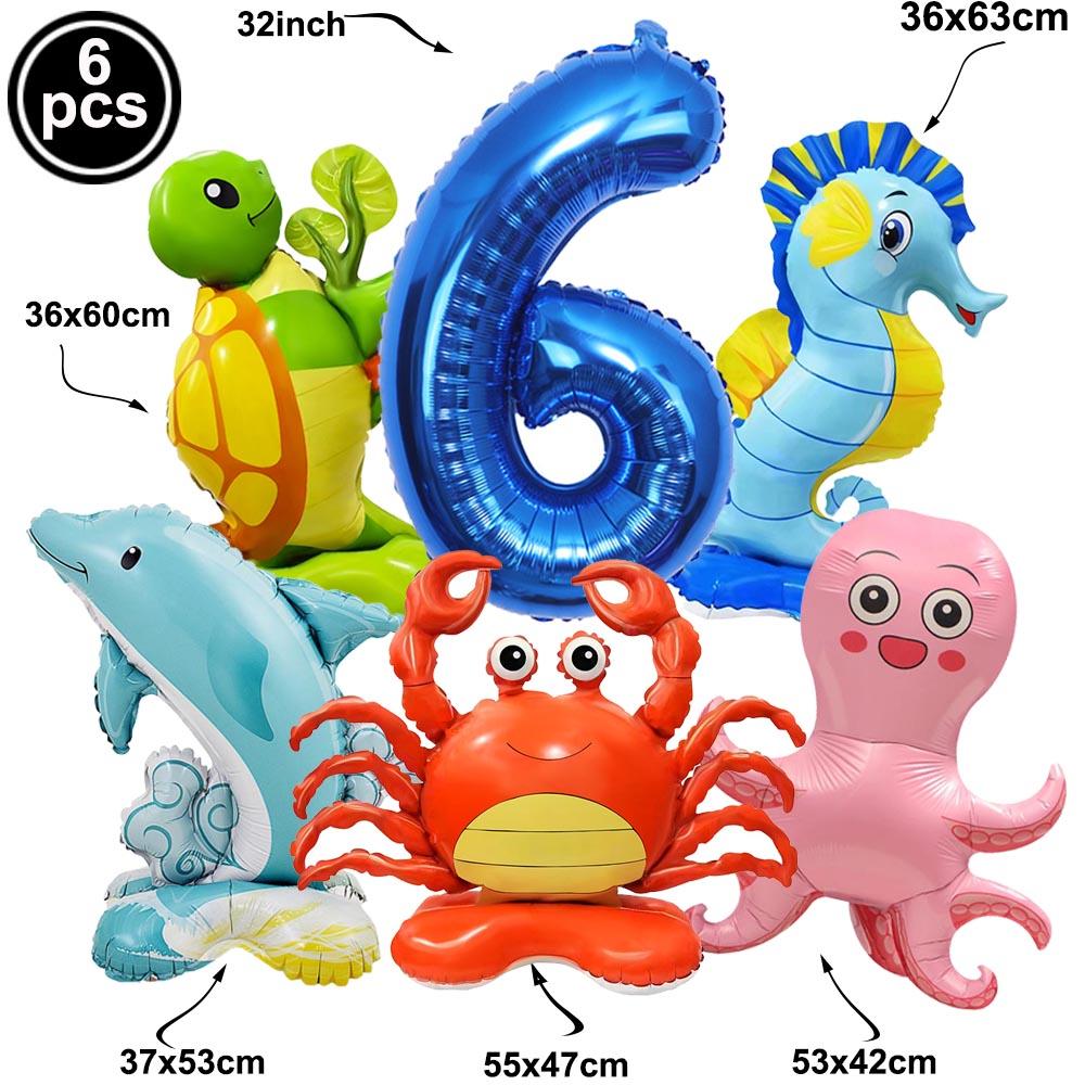 Ocean Animal Party Balloon Decor 5th Child's Birthday Shark Seahorse Crab Turtle Octopus Balloons Kids Gifts Baby Shower Decors