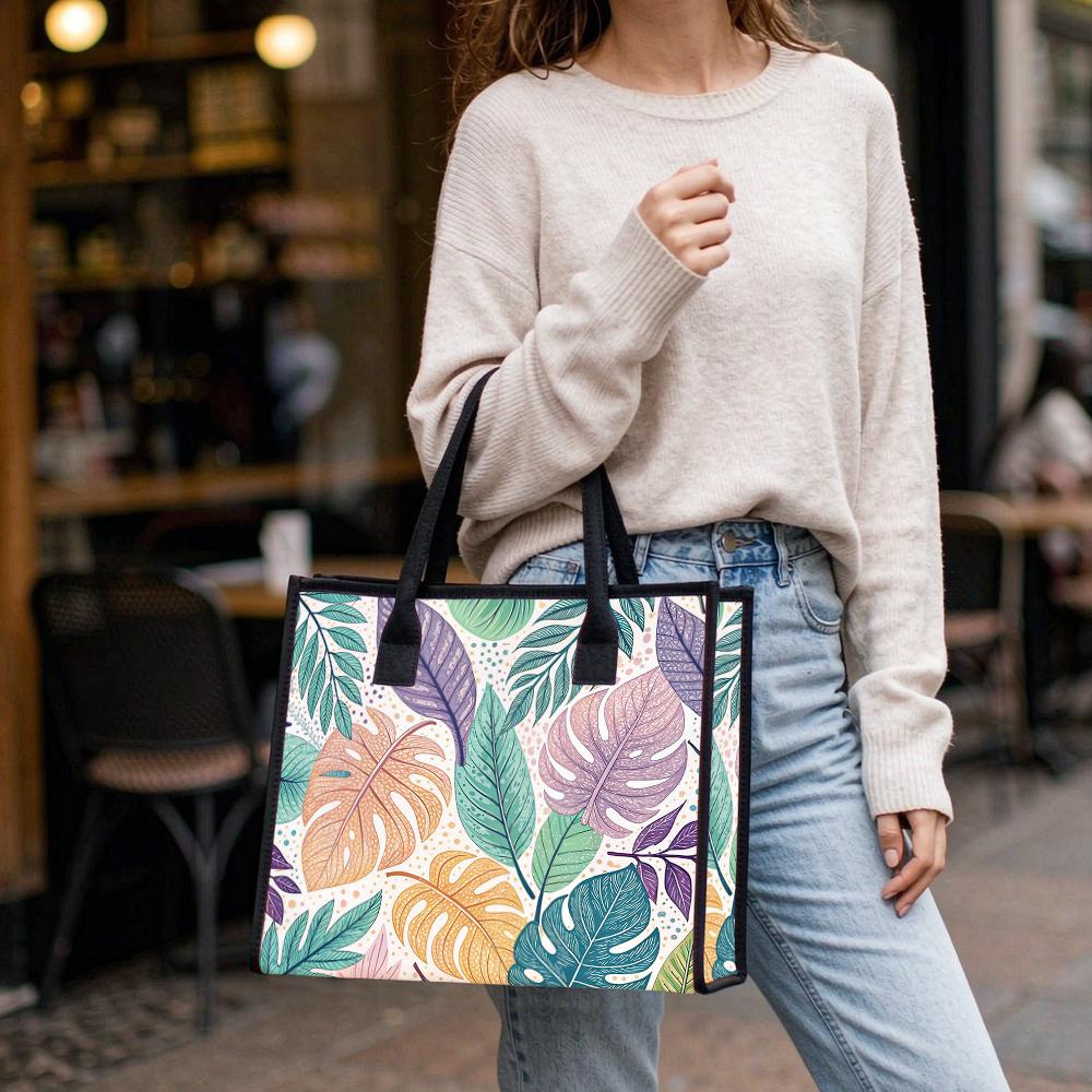 Tropical Leaves Print Casual Tote Bag Lightweight Large Capacity Fashion Shoulder Bag for Daily Commute Shopping