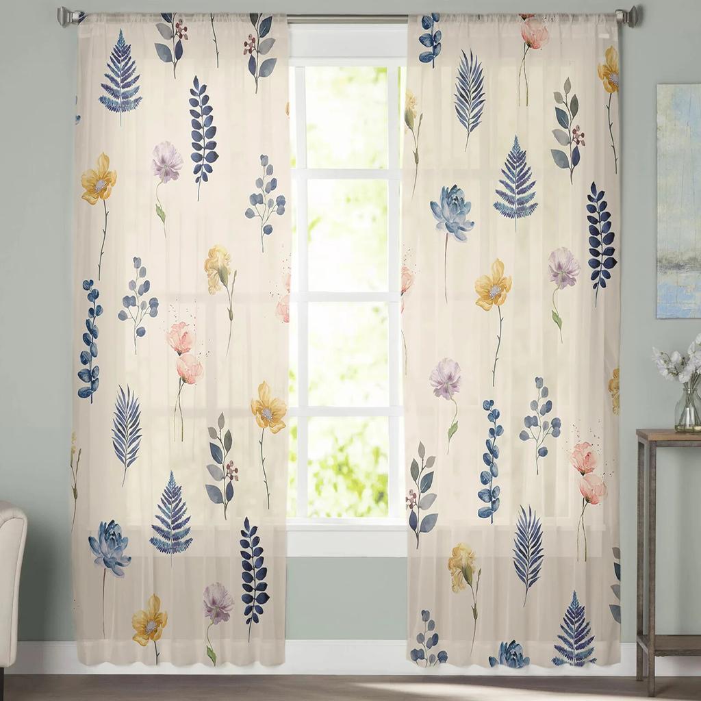 Прозрачные шторы с цветочными листьями для гостиной, спальни, детской комнаты, тюлевые занавески для окон