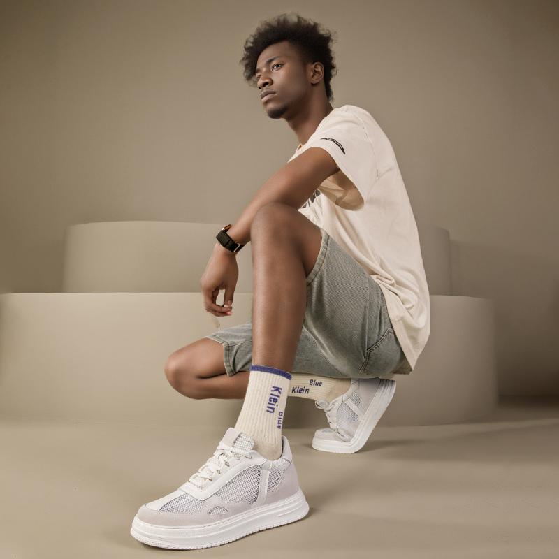 New Breathe Height Increasing Shoes for Men 6cm Invisible Elevator Sneakers White Leather/Mesh Lift Sports Zapatillas De Hombre