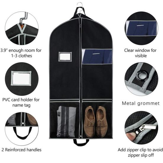 Пылезащитный чехол для одежды из нетканого материала. Дорожная сверхпрочная сумка для одежды с карманами. Прозрачное окно. Водонепроницаемая этикетка. Складная пыленепроницаемая сумка для костюма.