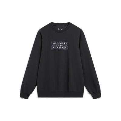 Li Ning Sports Lifestyle Series Letter Round Neck Pullover Loose Sweatshirt Men sweatshirt Black AWDT387-3