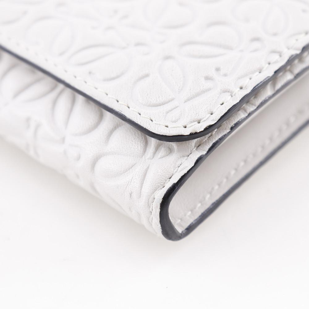 Loewe Repeat Anagram Purse White Leather Unisex Used