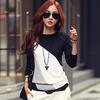 Korean Fashion Women Style Autumn Slim Fit Color Block Blouse Long Sleeve Shirt