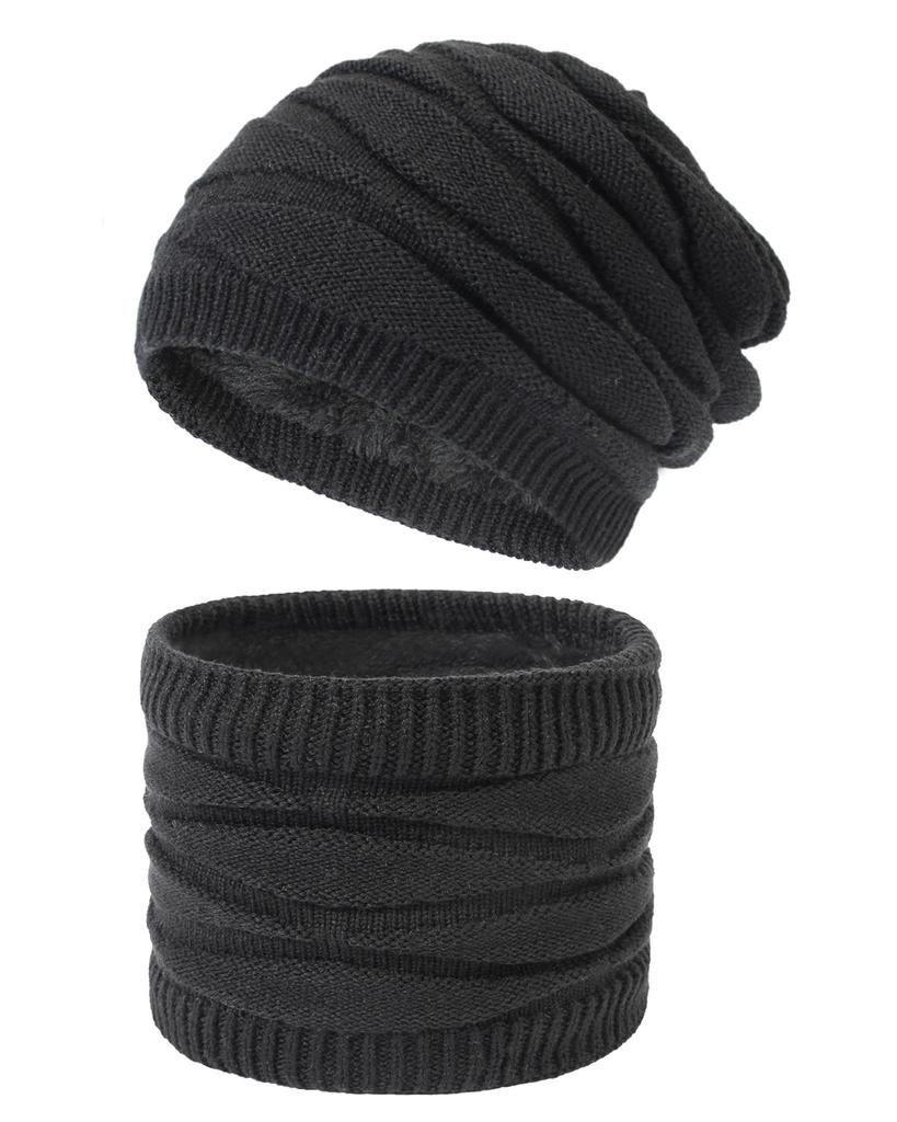 Зимний теплый комплект из двух предметов: шапка на флисовой подкладке и утеплитель для шеи для мужчин и женщин, вязаная шерстяная шапка с ромбовидным узором и шейный платок