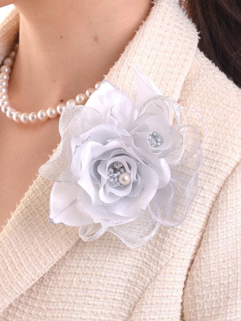 Атласная роза жемчужного цвета для входа в школу, входа в детский сад, выпускных церемоний, корсаж японского производства, 294, церемонии, церемонии, (Серебряный)