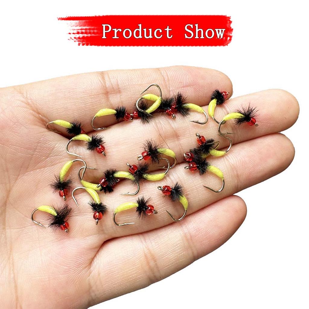 5/10Pcs Realistic Insect Red Beadhead Midges Nymph Bait  Dry Fly Trout/Bass/Carp/ Fishing Lure With Flies Box