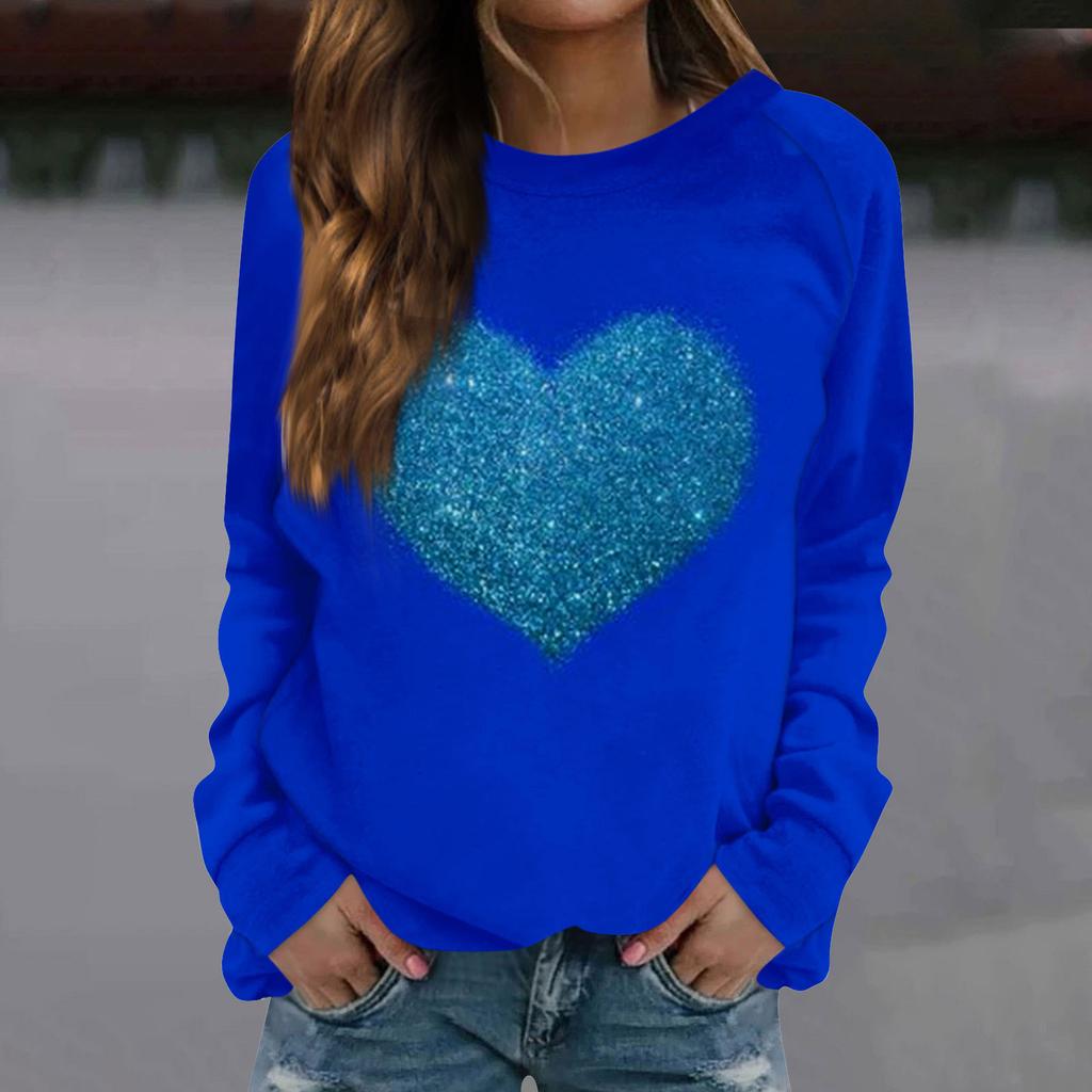 Женская модная повседневная толстовка с длинным рукавом и принтом на День святого Валентина и круглым вырезом