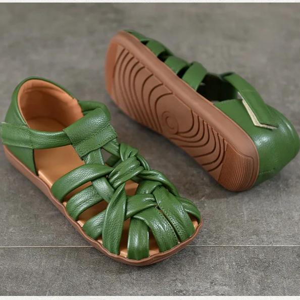 Johnature Ретро-сандалии на плоской подошве с квадратным носком для женщин из натуральной кожи с мягкой подошвой и ажурной отделкой - римские туфли