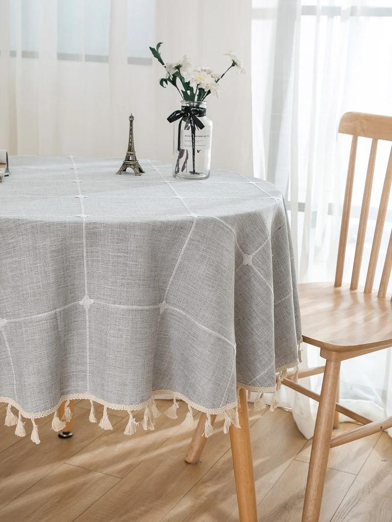 Однотонная вышивка решеткой Скатерть Хлопок Лен Пылезащитная Клетчатая Накидка на Стол Для Кухни Столовой Столешница Декорация