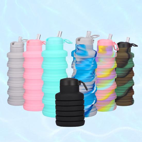 500ML Collapsible Silicone Water Bottle Leak Proof Twist Cap BPA Free Reusable Lightweight Foldable Sports Bottle for Hiking Travel