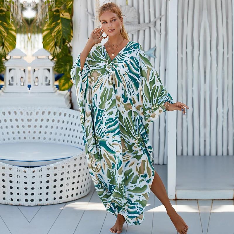 EDOLYNSA Красный купальник-бикини с принтом тай-дай, халат, повседневная летняя пляжная юбка с v-образным вырезом и боковым разрезом, женская пляжная одежда, накидка на купальник Q1297