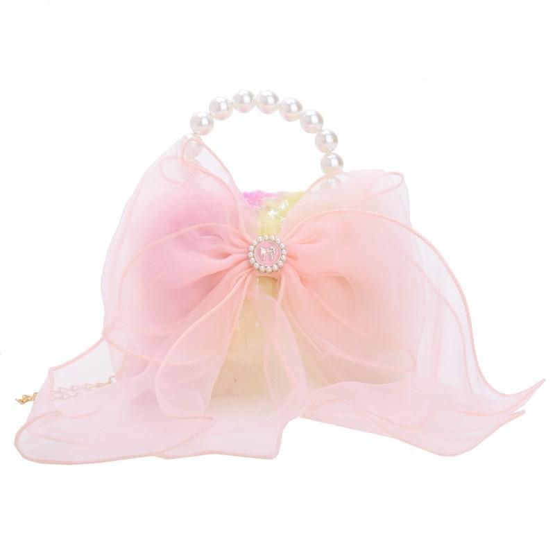 Trendy Lovely And Pearl Handle Bowknot Handbag For Kids In Soft Pink Color Everyday For