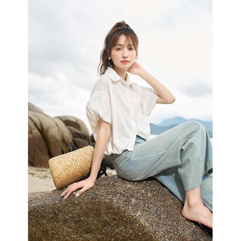 Mishow Женская рубашка, новинка 2023 года, летняя повседневная повседневная свободная нишевая рубашка с пышными рукавами, однотонная офисная женская одежда, топы MXC38C0073