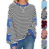 Women's Fashion Striped Star Print Round Neck Long Sleeved Pullover Color Blocked Pullover Sweatshirt Top
