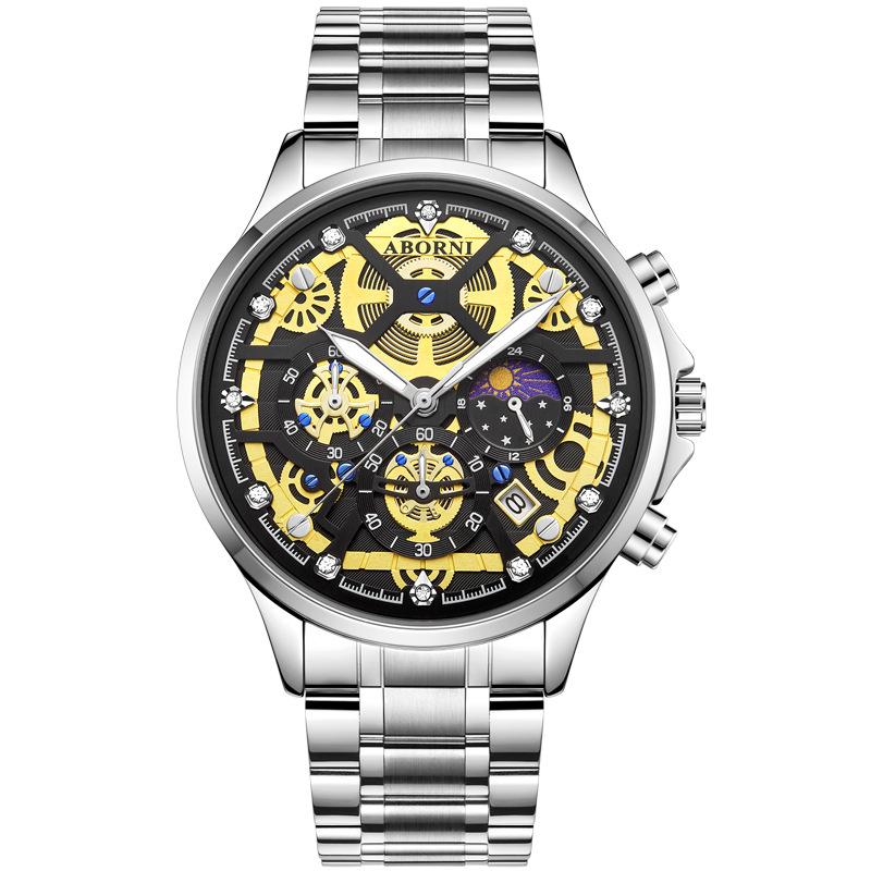 ABORNI Кварцевые многофункциональные мужские часы из стали с хронографом