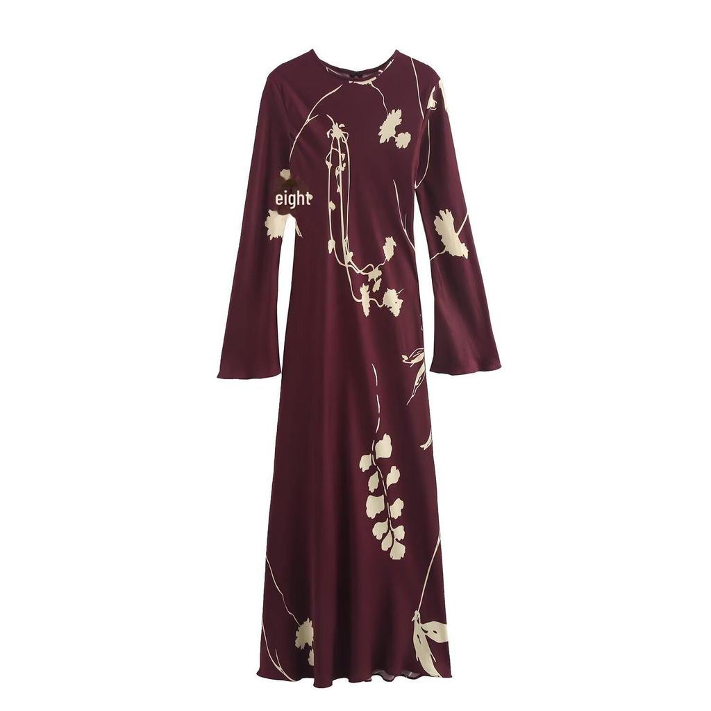 Женское шелковое атласное платье с длинными рукавами в европейском и американском стиле