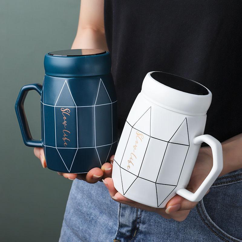 Простая кружка в скандинавском стиле, керамическая чашка для воды, зеркальная крышка, кружка, кофейная чашка, чашка для молока, большая вместительная чашка для питья