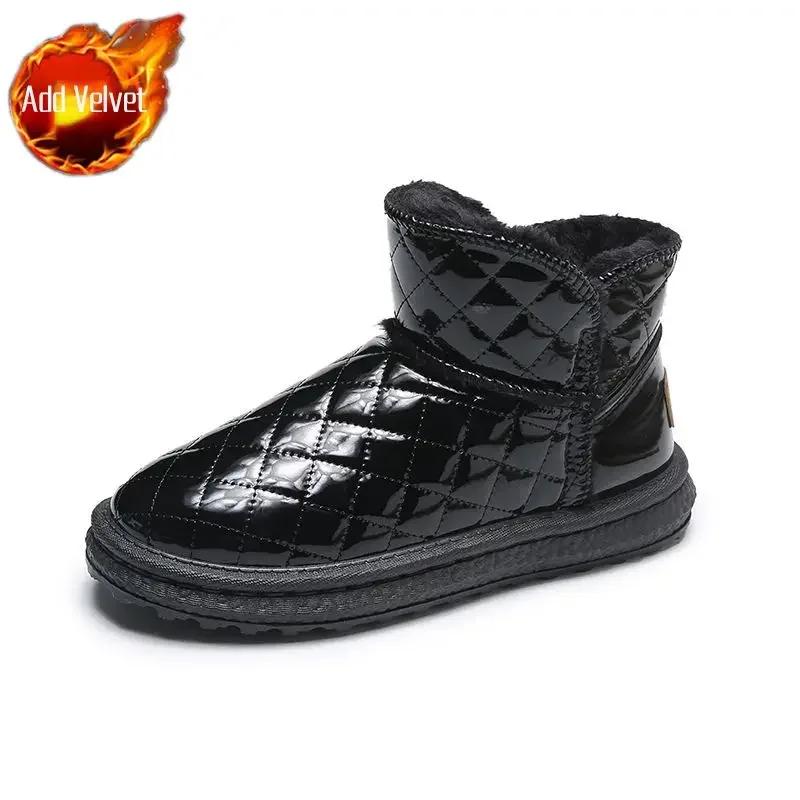 Женские зимние ботинки на липучке с мягкой подкладкой, плюс теплая женская обувь Y2k для работы, зимние водонепроницаемые недизайнерские роскошные противоскользящие трендовые 2024 PU