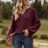 Осень/зима 2023, женская повседневная однотонная свободная футболка с v-образным вырезом и длинными рукавами, топ