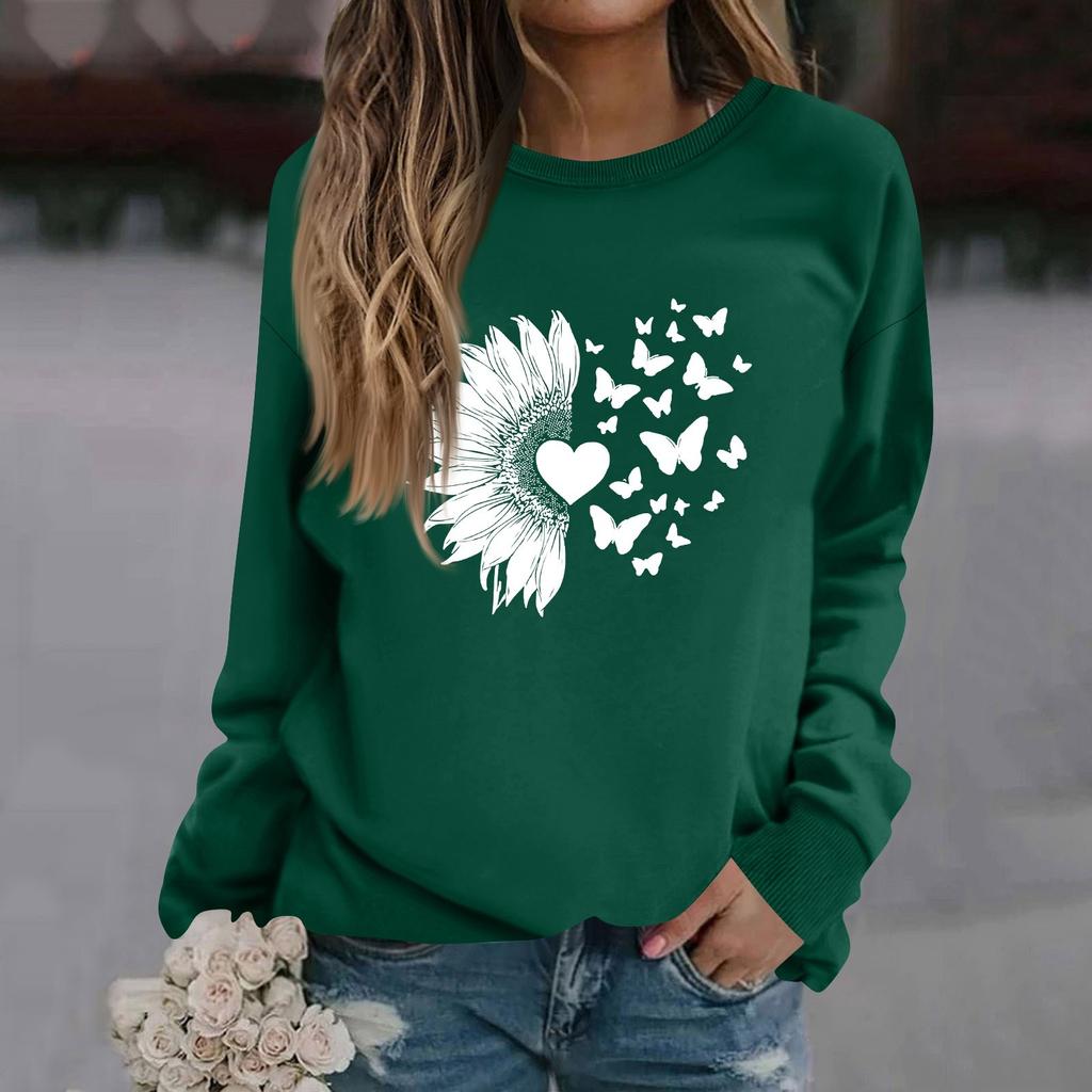 Женская модная повседневная толстовка с длинным рукавом и круглым вырезом с принтом