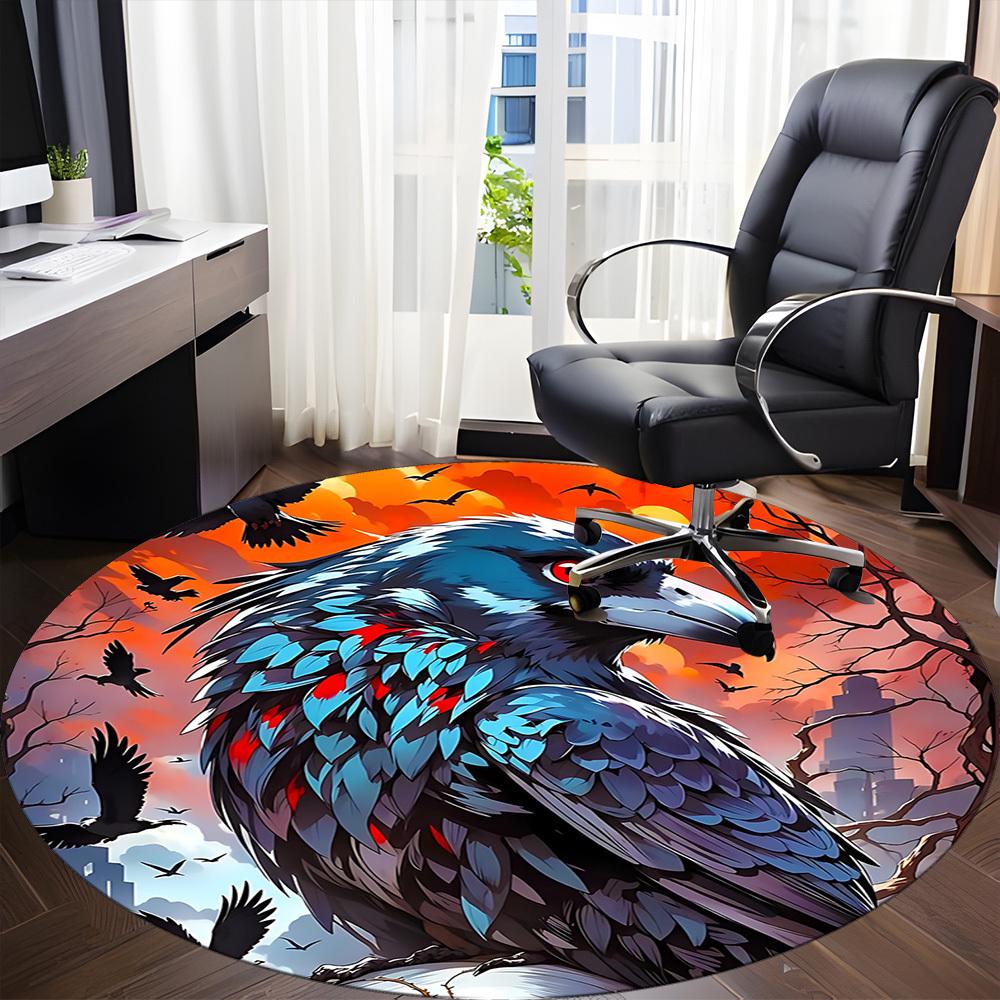 1pc Raven Sky Office Round Area Rug, Under Office Chairs Bedroom Living Room Home Decor, Room Deco, Available in Various Sizes