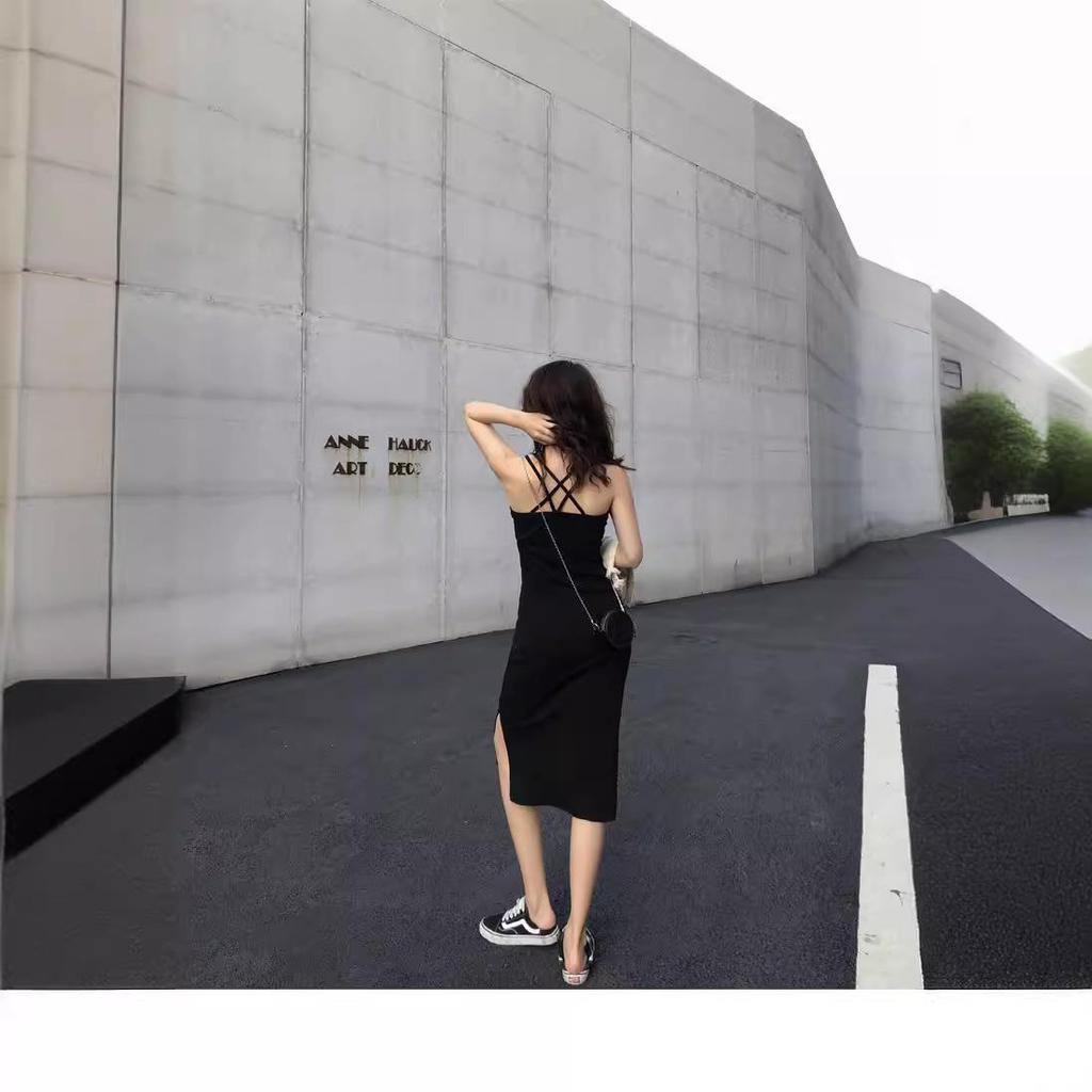 Лето 2024 Женское Платье Средней Длины На Подтяжках С Разрезами - Верхняя Одежда Для Стройности и Шикарного Дизайна