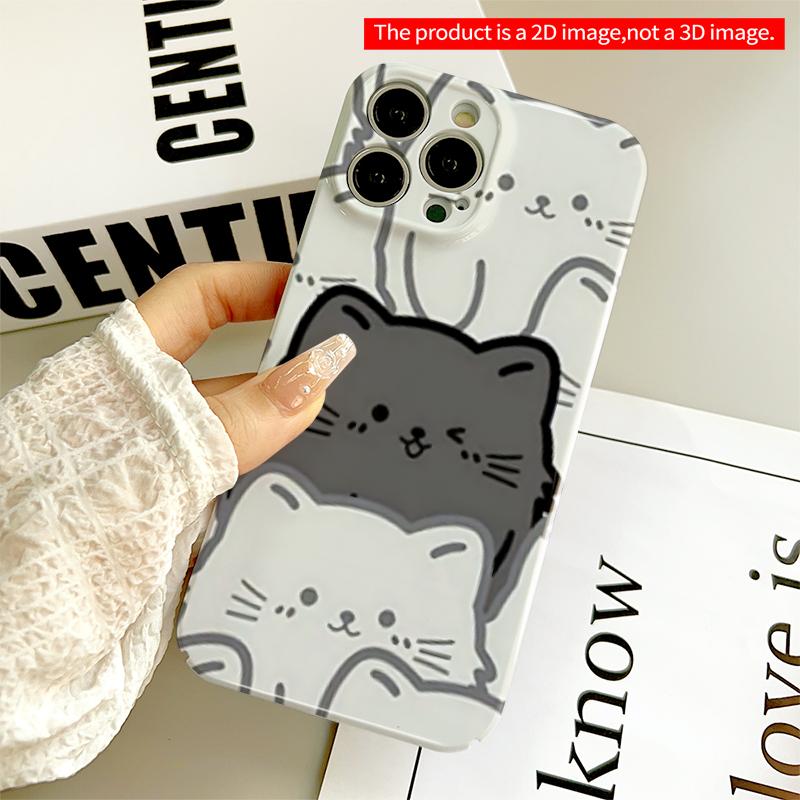 2DFlat Cute Cat Pattern Phone Case All inclusive film hard iPhone case, compatible with iPhone 18 Pro Max 17 16 15 14 13 12 11