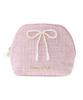De Apparel Pink Tweed Pearl Ribbon Round Pouch for Pink [Maison Fleur] Women,