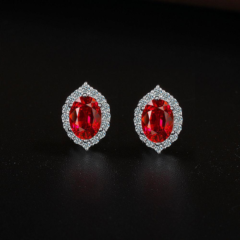 925 Sterling Silver Vintage Diamond Red Zircon Necklace Earrings Ring Set Birthday Anniversary Wedding Party Set Gift