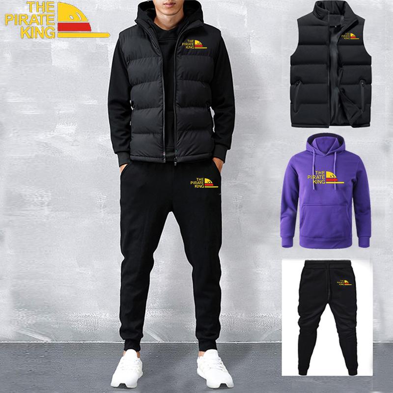 Мужские осенне-зимние спортивные костюмы, повседневный комплект джоггеров, теплый жилет, спортивные штаны, худи, костюм из 3 предметов, мужской спортивный костюм, спортивные костюмы