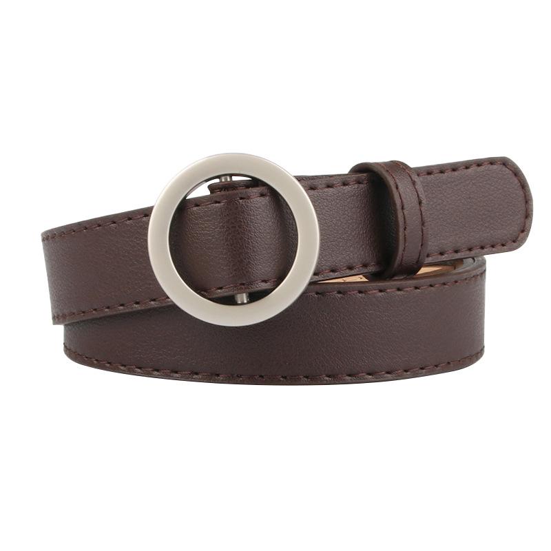 Ladies' Fashionable Pu Round Buckle, Hole-free, Simple Belt, Student Jeans Belt, Versatile Thin Waist Belt