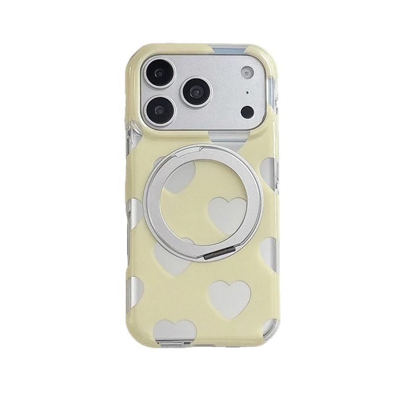 Magnetic Rotating Phone Stand Case IPhone 14 15 16 Pro Max With Heart Design Soft Silicone Cover Anti-Drop