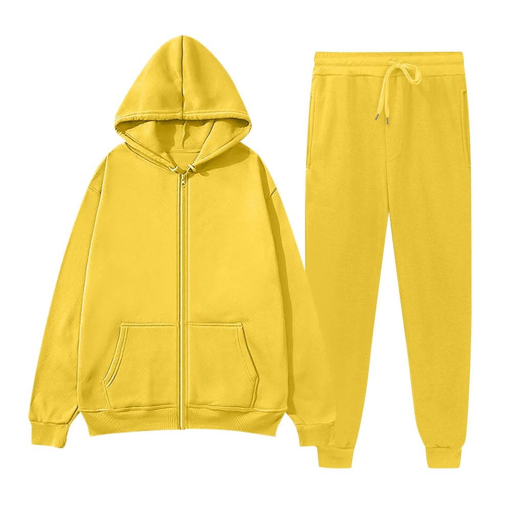 Женский модный повседневный однотонный спортивный комплект Fashion Hugh, кардиган с капюшоном, толстовка + спортивные штаны