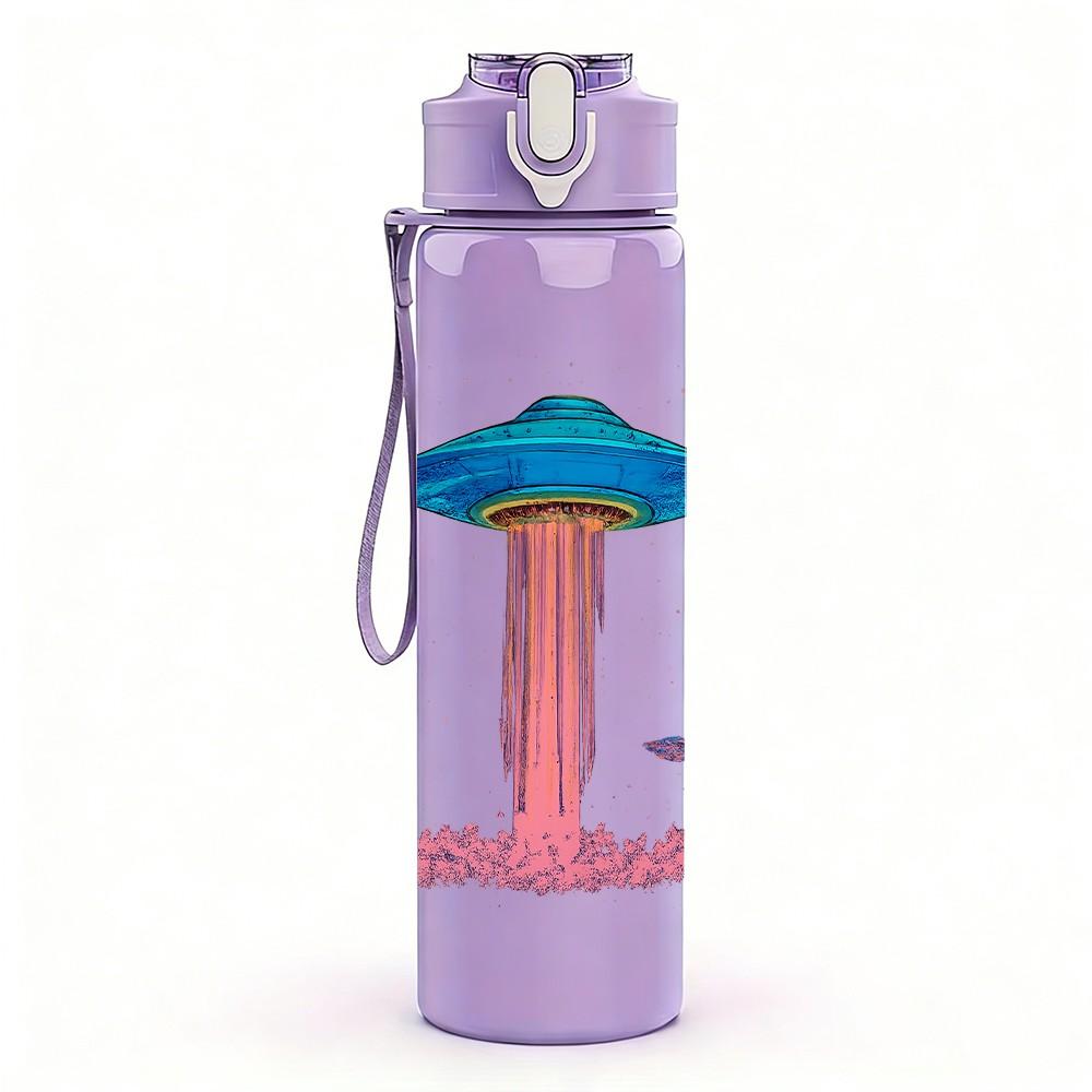 1PC Pink Jellyfish Cartoon Art 750ml Color Plastic Sports Water Bottle Leakproof Flip Straw Lid Suitable for Sports Office Home Use