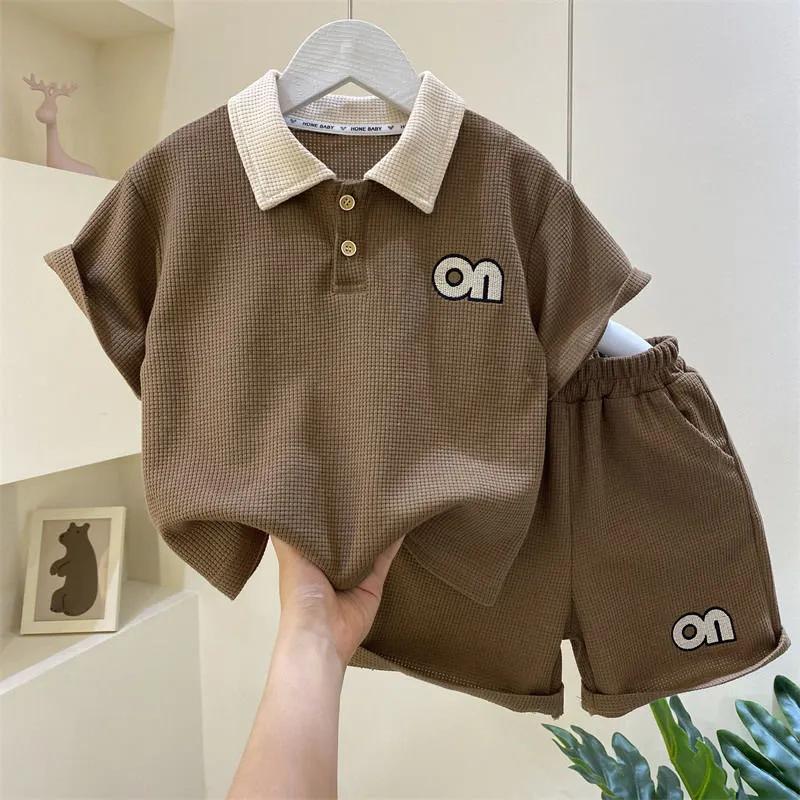 Boys Summer Casual Suit In Small Children Short-sleeved Polo Collar Top + Shorts Handsome Cute Two-piece Suit