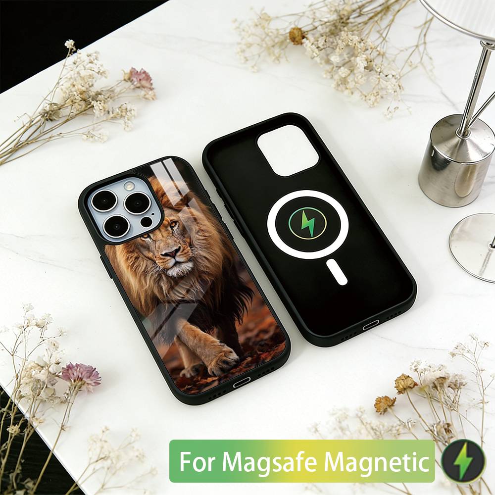 Чехол для телефона Животное Лев Для iPhone 17, 16, 15, 14, 13, 12, 11 Plus, Pro Магнитный Для Magsafe Беспроводной Зарядки