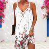 Women Plus Size V Neck Double Straps Sleeveless Color Block Printed Curved Hem Mini Dress