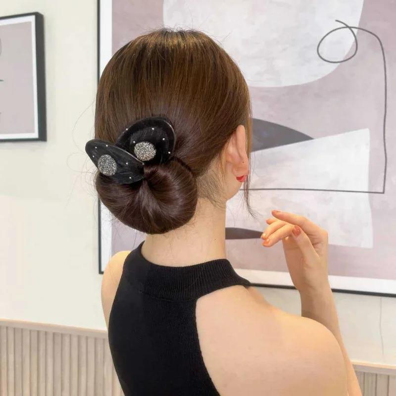 Ленивый стиль волос, женские ленты из чистой пряжи с бантом, черные пончики, повязка на голову, волшебная витая повязка на голову, простые корейские аксессуары для волос