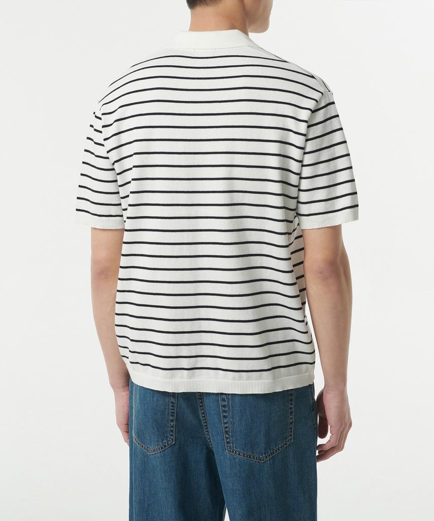 MUSINSA STANDARD Striped Slit Neck Knitted Polo Shirt [White/Black]