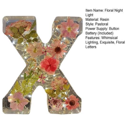 Цветочный смоляной ночник, прессованные цветы ручной работы в смоляных буквах, лампа, настольный декор, светящиеся цветочные буквы, подарок для мамы, жены